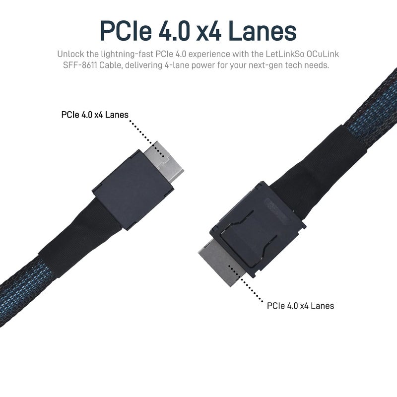 LetLinkSo Oculink Cable PCIe 4.0 SFF-8611 4i Male Extension Cable for Oculink eGPU onexGPU Mini PC SSD, 1.6 feet (50 cm) - Image 3